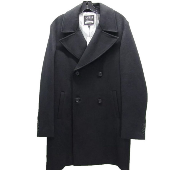 NEW GUESSMen's Bel-Air Melton Wool Blend Pea Coat Size S Black